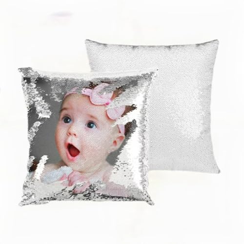JYFLZQ Sublimation Blanks Sequin Pillow Covers 2pcs 16''x16'' Silver Reversible Flip Sequin Cushion Pillow Cases Glitter Decorative Pillowcases, Personalized Gift for Friend Family