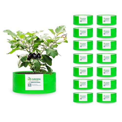 Image of HDPE Grow Bags for Plants 24X9 Inch (Pack of 15) | 260 GSM Heavy Duty UV-Protected Round Green Colour Plant Bags for Terrace and Vegetable Gardening | Strong & Reusable|