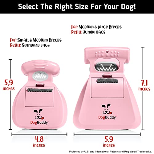 Image of DogBuddy Pooper Scooper, Portable Dog Pooper Scooper, Poop Scooper for Small and Large Dogs, Pooper Scooper with Bag Attachment, Leash Clip and Dog Waste Bags Included (Large, Pink)