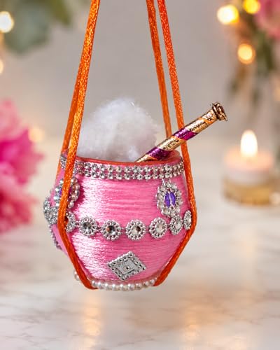 Image of Handmade Laddu Gopal Matki, Dahi Handi Hanging Pot, Janmashtami Decoration, Pooja Shringar Accessory, Multicolour