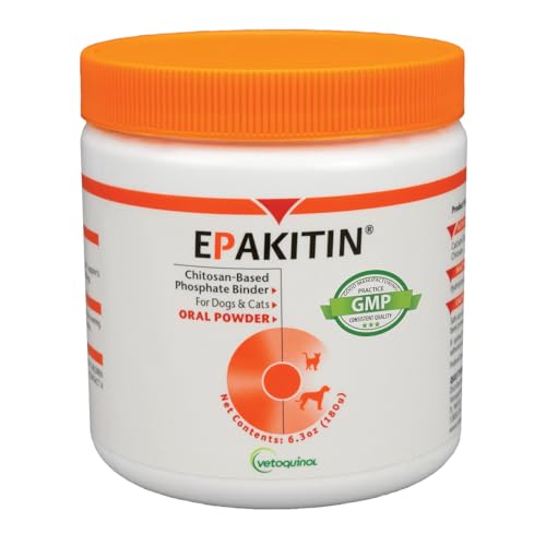 Vetoquinol Epakitin - Chitosan Pet Supplement for Cats & Dogs - Supports Renal & Kidney Function - Aids with Feline & Canine Health - Aluminum Hydroxide-Free Oral Powder - 180 Grams