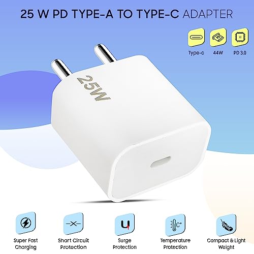 Image of ZYBUX 25W Original Usb-C For Apple Iphone Pd Fast Charger [Bis Certified] Power Adapter Compatible With Iphone 15 /15 Plus,15 Pro /15 Pro Max,Iphone 14 /13 /12 /11 /X Series,Ipad,Airpod 25 Watt,White