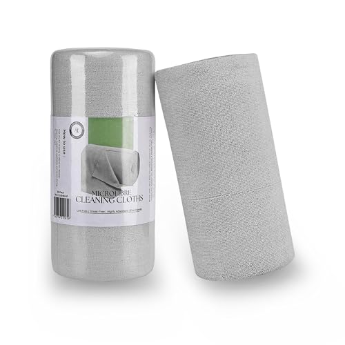 Socrates Microfiber Cleaning Cloth Roll – 50 Tear-Away, Ultra-Absorbent, Reusable, Washable, Quick-Dry Towels in Grey.