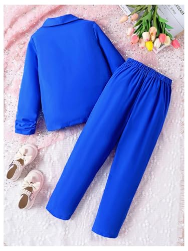 Image of Milumia Girl's 2 Piece Outfits Button Open Front Long Sleeve Blazer and Pants Fall Suit Set