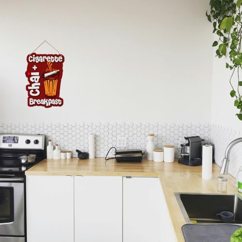 Image of PNF Poster And Frames Cigarette+Chai Breakfast Quote Wall art & Door Hanging Frame For Kitchen, Dining, restaurants Decor | Walland home Decor for Living Room | Room Decor Wall Decor Items For Bedroom | (Wooden, 11x9 Inch,brown)-121-1