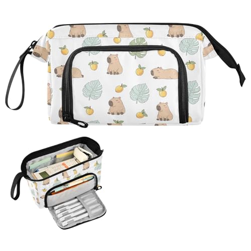 Image of Capybara Fruits White Print Pencil Case Pouch Big Capacity Pencil Bag Box Organizer Pen Case with Compartmens Stationery Organizer for Girls Boys Women School College Office