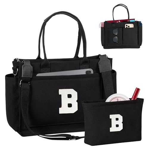 Image of Birthday Gifts for Women, Initial Tote Bag with Makeup Bag | Teen Girl Gifts Trendy Stuff, Back to Campus