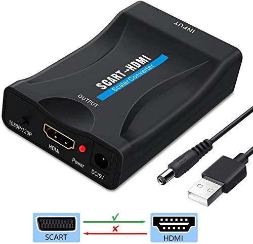 Convertidor Scart a HDMI, convertidor de Audio de vídeo Compatible con HDMI 720P/1080P Salida para HDTV Monitor proyector STB VHS Xbox PS3 Sky BLU-Ray DVD Player (Black)