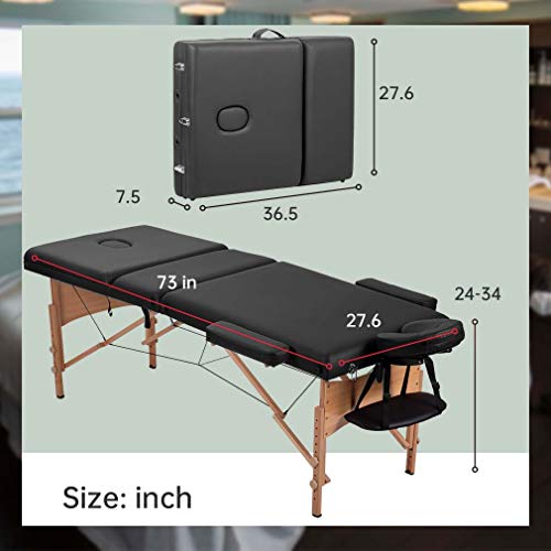 Massage Bed Spa Bed Massage Table Salon Tattoo Bed Heigh Adjustable 3 Fold 84\" Massage Table W/Sheet Cradle Cover 2 Bolster Hanger Portable Facial