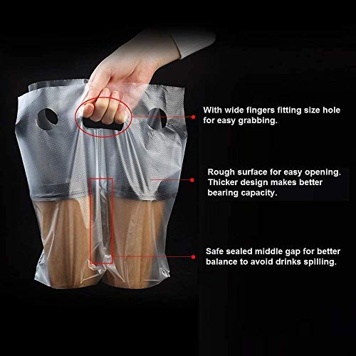 Clear Handle Drink Drinking Poly Plastic Packaging Bags,Drink Carriers For Delivery Take Out Cup Holder Bar Restaurant Coffee Shop Supplies Cup Carrier (100Pack (26*30)) #TOP4
