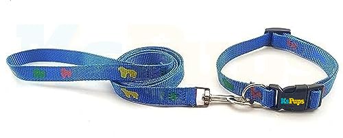 Image of 15 MM Dog Printed Nylon Collar and Leash with Quick Release Buckle and Breathable Collar Set Ideal for All Dog Breeds Dogs and Puppies (Blue)