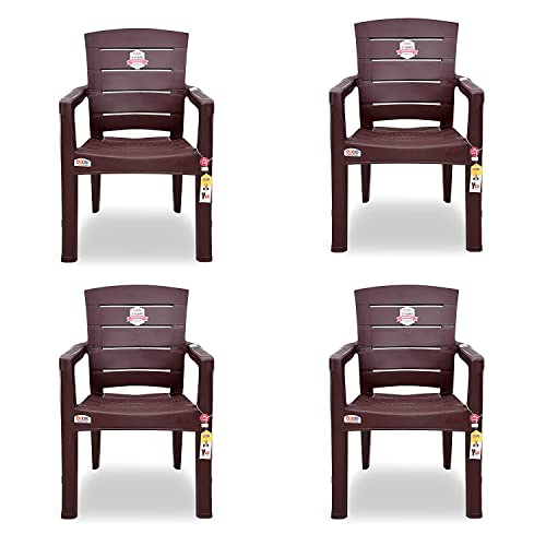 Image of AVRO Plastic Chairs | Set of 4 | | Matt Pattern | Plastic Chairs for Home, Living Room| Bearing Capacity up to 200Kg | Strong and Sturdy Structure | 3 Years Guarantee, Amber Gold