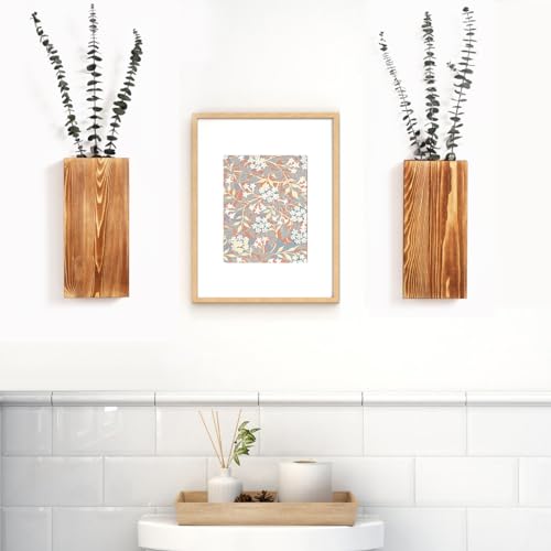 Mokof 2 Pack Wood Wall Planter for Dried Flowers and Artificial Greenery Indoor Plants Holder, Wooden Pocket Vase, Modern Farmhouse Wall Decor for Living Room Bedroom Bathroom Decorations (Brown)