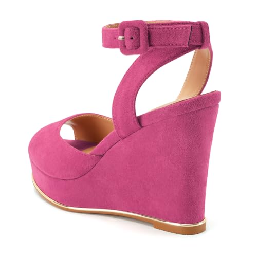Image of Women's Dressy Platform Wedge Sandals Gold Wedges Peep Toe Patent High Heels Slingback Heeled Comfortable Ankle Strap Shoes