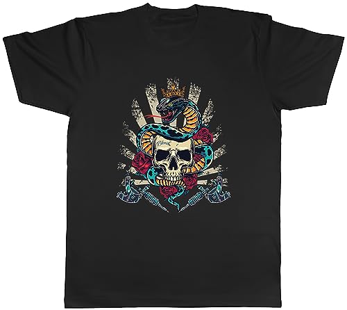 Shopagift Skull King Mens T-Shirt Tattoo Inked Snake Gothic Tee Gift Black