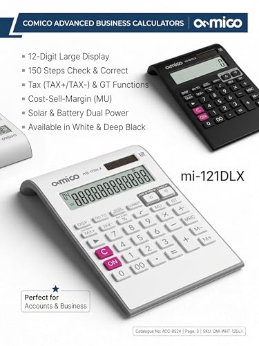 Image of Amigo MI-121DLX Desktop Calculator, 12-Digit Display, 150 Steps Check, White