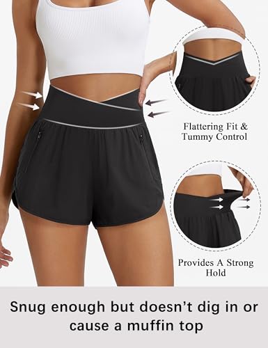 BMJL Women's Athletic Shorts High Waisted Running Short Pockets Gym Elastic Quick Dry Workout Shorts 2.5"2