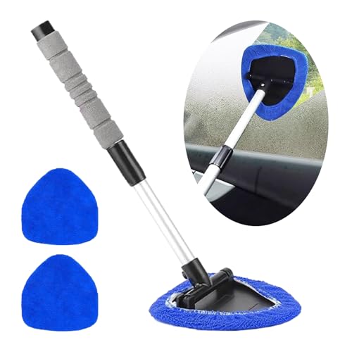 WORUIB Windscreen Cleaner, 1 Pcs Car Windscreen Cleaner Inside, Windscreen Cleaner Tool with Detachable Handle Cleaning Wand Tool and Microfiber Cloth Demister Pad (Blue)