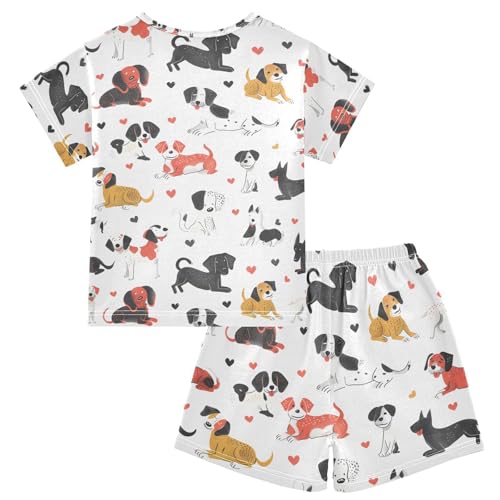 ALAZA Funny Puppy Dog Heart Love Pajamas Short Sleeve 2 Piece Sleepwear Top and Bottom Pajama Set Unisex2
