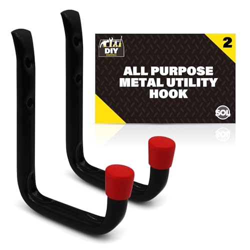 Image of SOL 2pk Universal Garage Hooks for Hanging Heavy Duty Wall Hooks Steel Storage for Tools Bikes Ladders Garden Equipment Wall Mount Rack Garage Organisation Home Workshop Use Durable Design