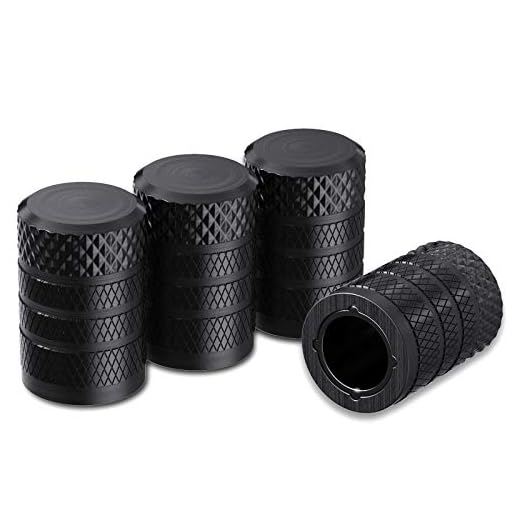 CKAuto Tire Valve Stem Caps, Black, 4 pcs/Pack, Anodized Aluminum Tire Valve Cap Set, Corrosion Resistant, Universal Stem Covers for Cars Trucks Motorcycles SUVs and Bikes