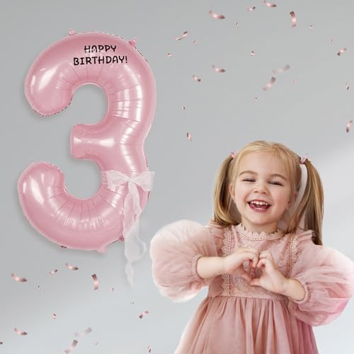 Image of Happy birthday Big Number Balloons Foil Birthday Balloon Number Balloons Happy Birthday Party Decorations Kids and Wedding Party Supplies (Pink numbers 3)