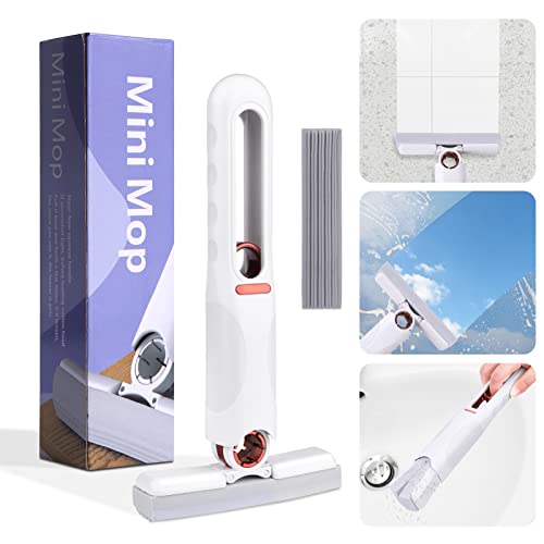 Xangnier Portable Self-Squeeze Mini Mop For Small Spaces,Hand-Washable Desktop Cleaning Mini Mop,2023 New Mini Strong Absorbent Sponge Mop For Bathroom Kitchen Glass Window Car,2 Cotton Head #TOP10