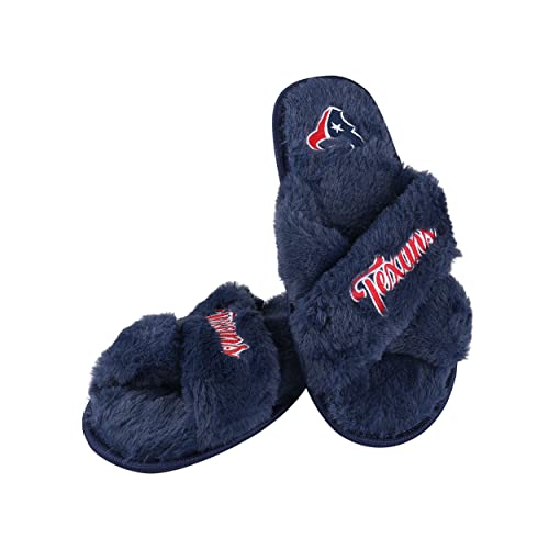 Image of FOCO Womens NFL Team Script Wordmark Fuzzy Cross Slide Slippers