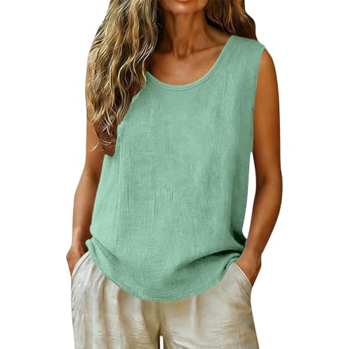 KAOZUOOJ Sleeveless Tops For Women Tank Top Gauze Shirts 1-Light Green Xl