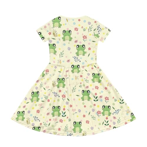 Image of Girls Dress with Pockets Basic Short Sleeve High Waist Swing Skater Dress School Party Dress for Kids