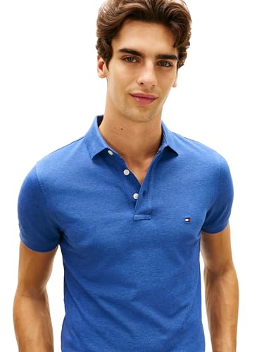 Image of Tommy Hilfiger Men's Short Sleeve Polo Shirts in Slim Fit with Stretch and Organic Pique Cotton