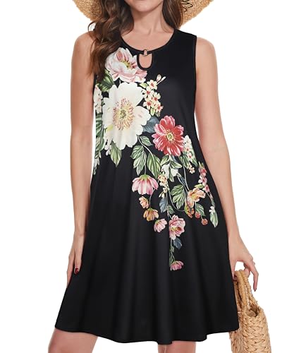 Image of Summer Dresses for Women 2026 Casual Sleeveless Sundress Floral Loose Fit Beach Cover Up with Pocket