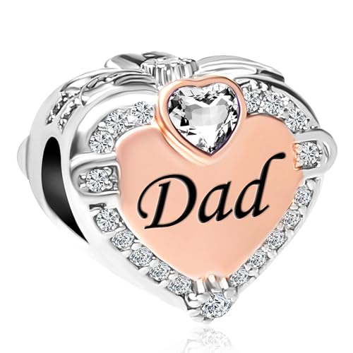 Image of Two-tone Family Rose Gold Love Heart Charm fits Pandora Charms Moments Bracelets Clear Cubic Zirconia Birthstones