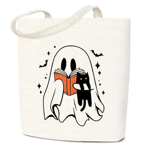 Bltgh Halloween Tote Bag, Cute Ghost Tote Bag, Ghost Design for Party Supplies, Canvas Reusable Large Totes for Teens, Halloween Candy Bags - A02 - image 1