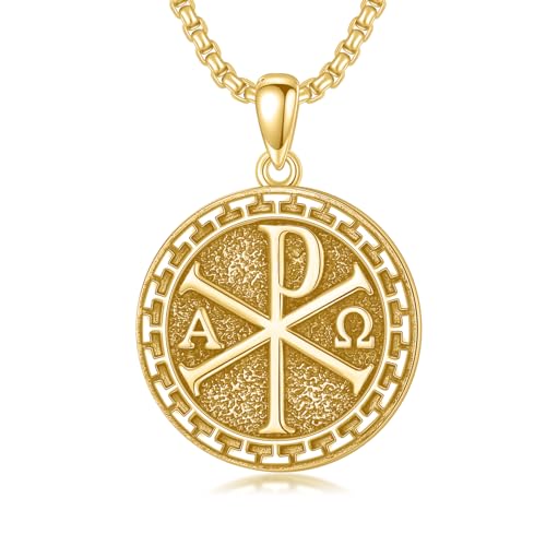 Chi Rho Necklace 925 Sterling Silver Chi Rho Alpha Omega PX XP Symbol Pendant Religious Jesus Christian Jewelry for Men Women