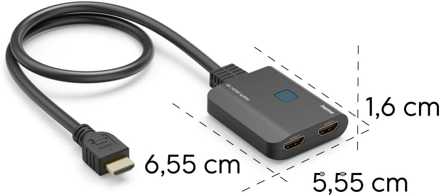 Hama HDMI Splitter 4K 1 in 2 Out (4K @ 30Hz, Adapter for Transferring HDMI Signal to 2 Output Devices, e.g. Projector, Screen or 2 Monitors Simultaneously, 60 cm) Black