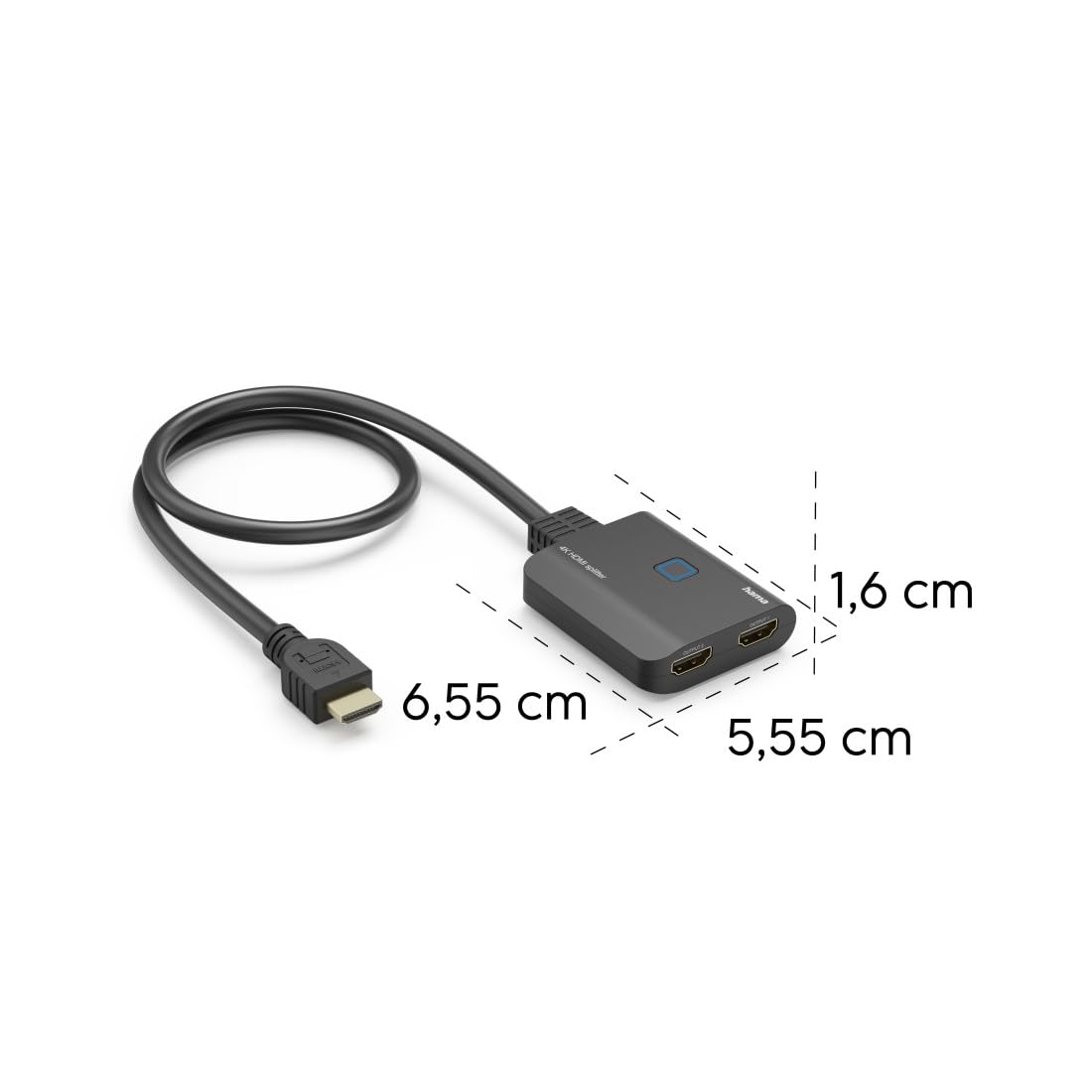 Hama HDMI Splitter 4K 1 In 2 Out (4K@30Hz, Adapter zur Übertragung eines HDMI-Signals auf 2 Ausgabegeräte, z. B. Beamer, Bildschirm oder 2 Monitore gleichzeitig, 60 cm) schwarz