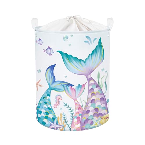 HUUMONSS Mermaid Tail Baby Laundry Hamper Collapsible Clothes Kids Storage Basket Large Girls Gift Toy Box Bin for Nursery Room, Colorful, 63L