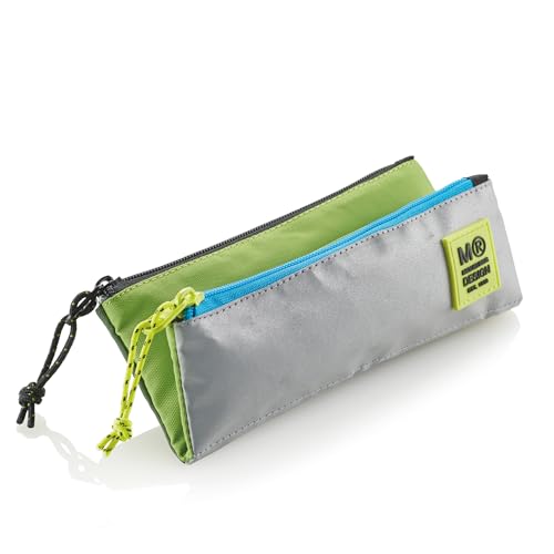 - Astuccio doppio scomparto astuccio scolastico mini chiusure cerniere resistente maniglie metalliche porta oggetti 200 x 90 x 15 mm Rider multicolore 200 verde plastica