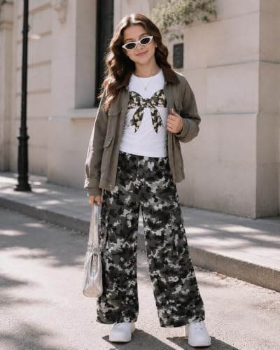 Image of Tween Girls Clothes 2 Piece Outfit Long Sleeve Top + Cargo Pants Fall Winter Clothing Set, Sizes 7-15 Years