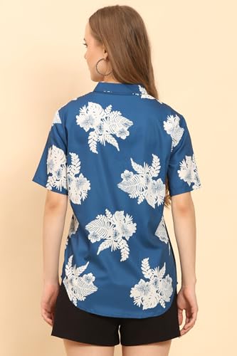 Image of Womens Casual Shirt Soft Beach Shirts Floral Tropic Print V Neck T-Shirt Short Sleeve Button Up Tops