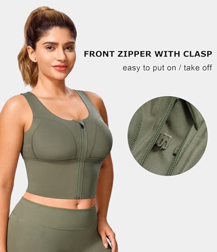 Image of TrainingGirl Zip Front Closure Longline Sports Bras for Women - Workout Crop Tank Tops Yoga Camisole Criss Cross Back