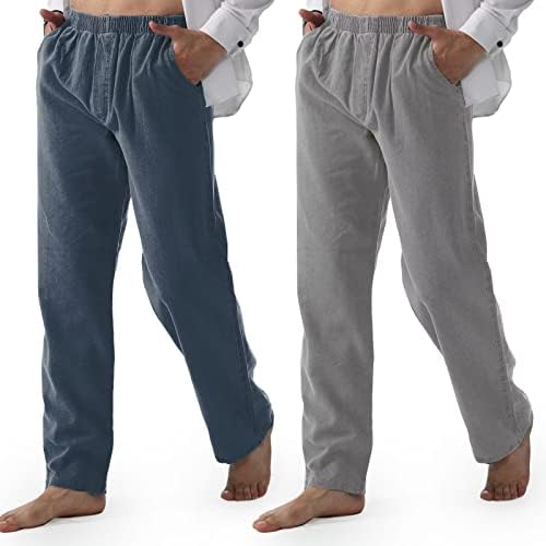 Bohobean 2-Pack Men's Cotton Casual Pants, Straight Legs Elastic Waist Lightweight Baggy Summer Beach Pants Yoga Sweatpants for Men…