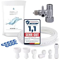 ZO004 Universal Wasserzulaufleitung Anschluss-Set - Absperrventil (3/8x3/8x1/4), 10m Kühlschrankschlauch, Schlauchverbinder (1/4, 3/4, 7/16 Zoll) für SbS Kühlschränke, Osmoseanlagen, Wasserschlauch