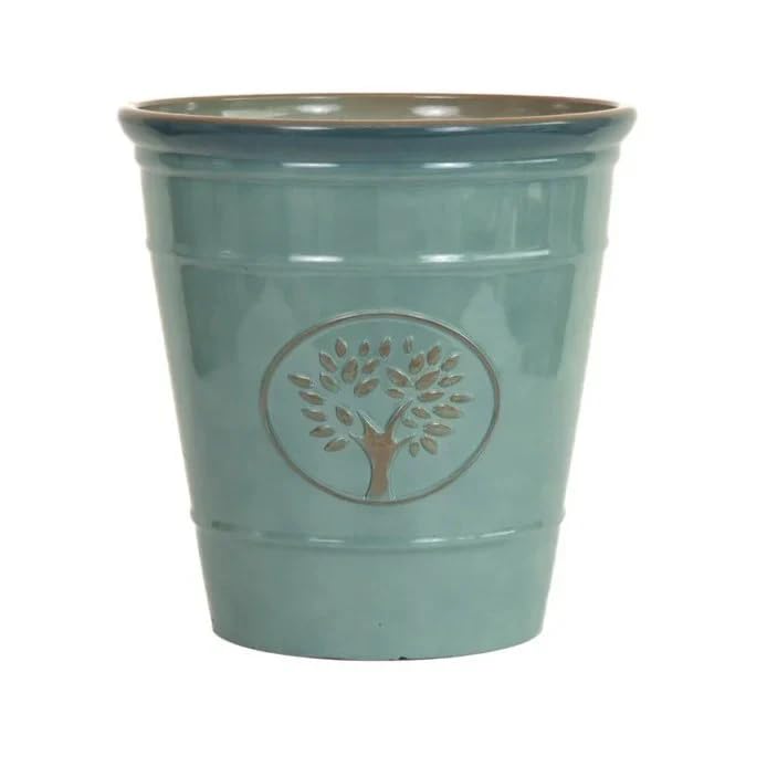 Heritage Tree Garden Pot – Decorative Tree of Life Indoor/Outdoor Planter, Large Lightweight Frost Proof & UV Resistant Plant Pot for Patio, Garden. (Sea Green, 13 Litre)