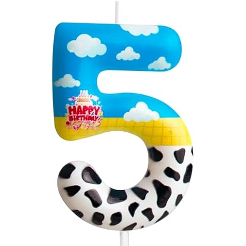 Zi Lan Toy Inspired Game Birthday Candle Cartoon Story Birthday Party Decorations Blue Sky White Cloud and Black Cow Birthday Cake Topper Candles for Boy Girl Cartoon Theme Party Decorations Supplies Cover