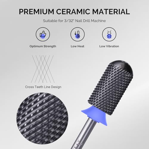 Image of MelodySusie Ceramic Nail Drill Bit, 3 /32'' Smooth Round Top Large Barrel Bits, Suitable for Manicure Pedicure Cuticle Gel Polishing, Beginners Bits, Black, Series Bit-S, Medium