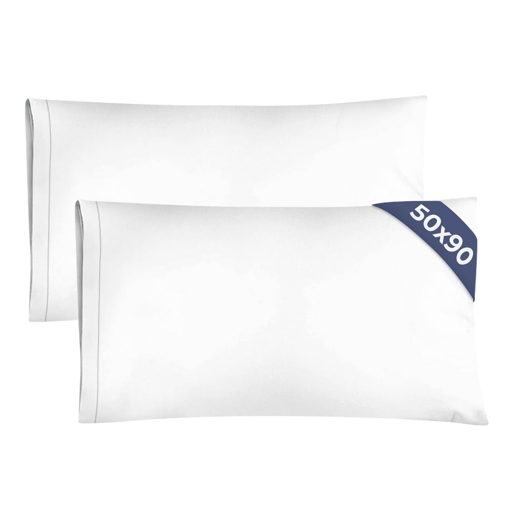 King Size Pillow Cases 2 Pack 50x90cm - Extra Soft Pillowcases, Cooling and Breathable Double Brushed Microfiber, Durable Wrinkle Free, Machine Washable, Hotel Quality Pillow Covers - White