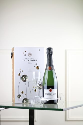 Taittinger Champagner 0,75l Brut Réserve mit zwei Gläser im Geschenkkarton - Geschenkset
