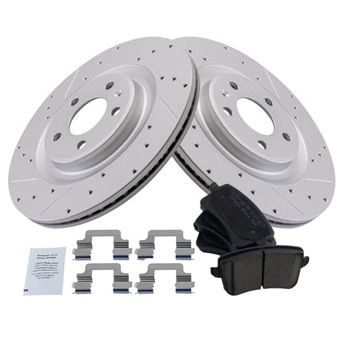 Image of TRQ Performance Rear Brake Pad and Rotor Set Ceramic Drilled Slotted G Coated Rotors Compatible with 2013-2016 Audi Q5 2010-2016 S4 2010-2017 S5 2014-2017 SQ5